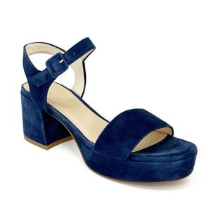 M. Gemi The Lizza Nuova Suede Peep Toe Platform Sandal Dark Blue Sz 39 (8.5)